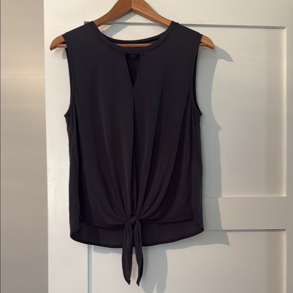 LOFT gray/navy blue Tie-Front Blouse